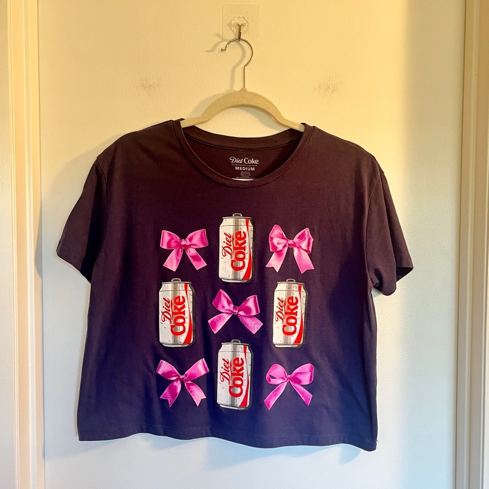 Diet Coke Short Sleeve Cropped Bow Tee, Size M